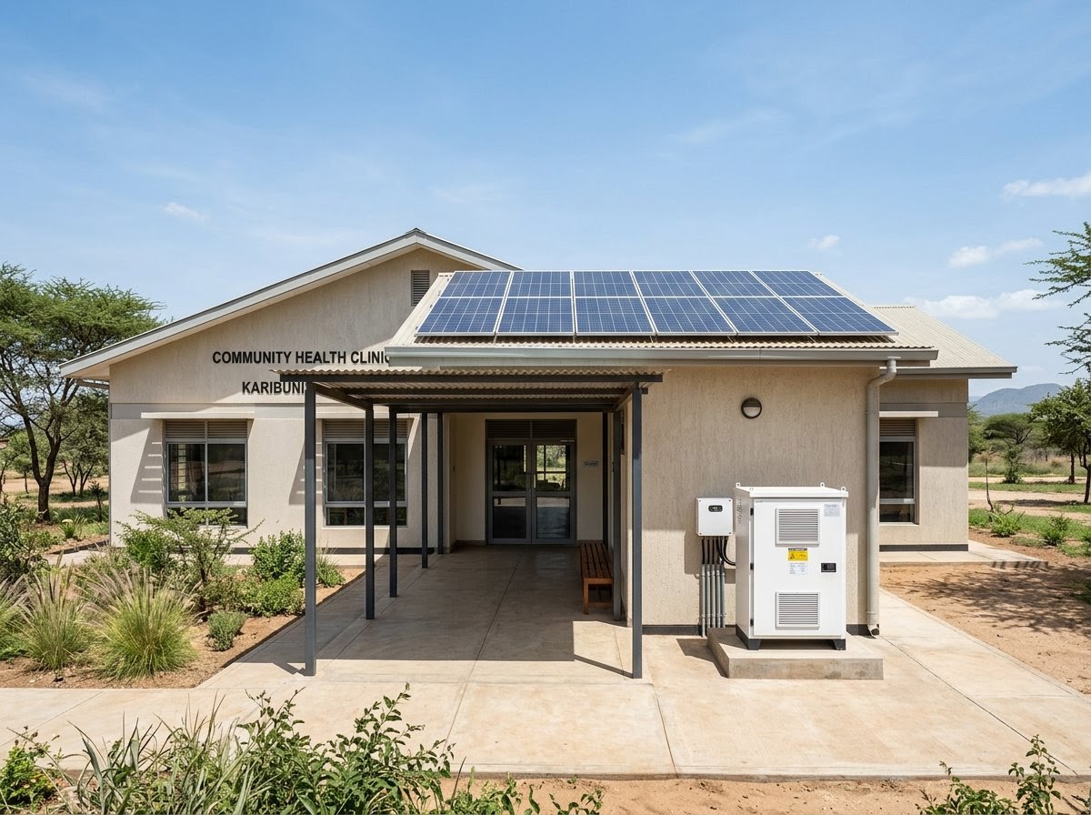 Modern African clinic powered by solar with battery storage